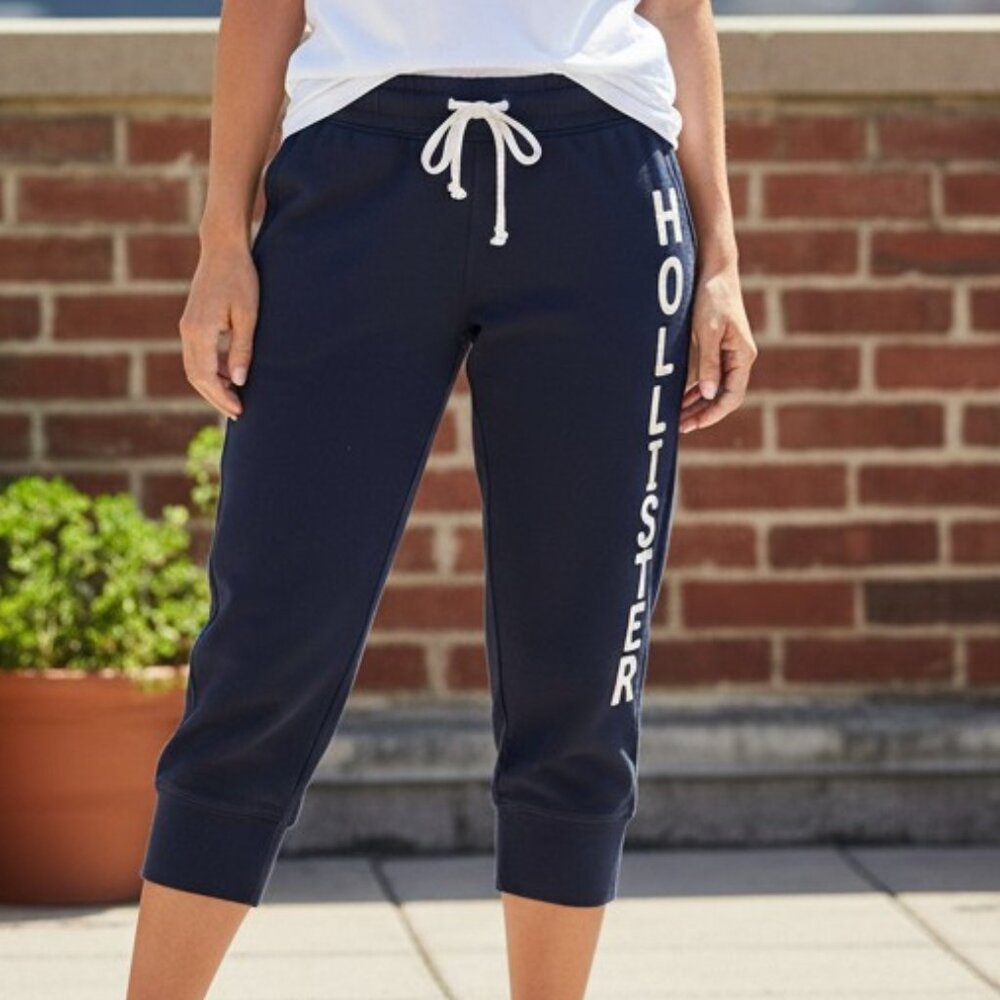 Hollister Navy Blue Logo Fleece Crop Joggers - Picture 2 of 10